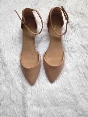 ALDO Genuine Leather Nude Pointed Toe Block Heels